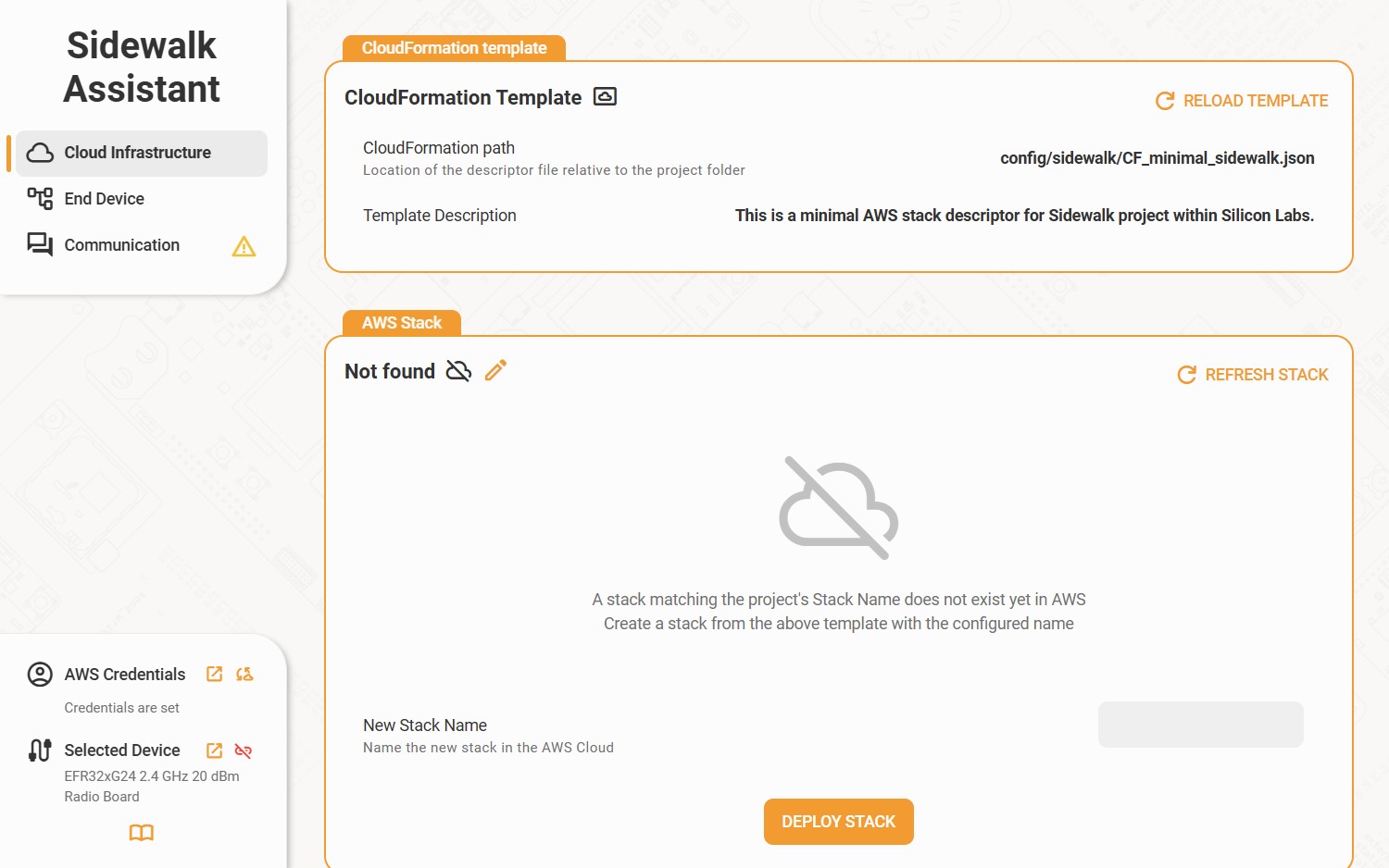 Sidewalk Assistant Cloud Infrastructure tab