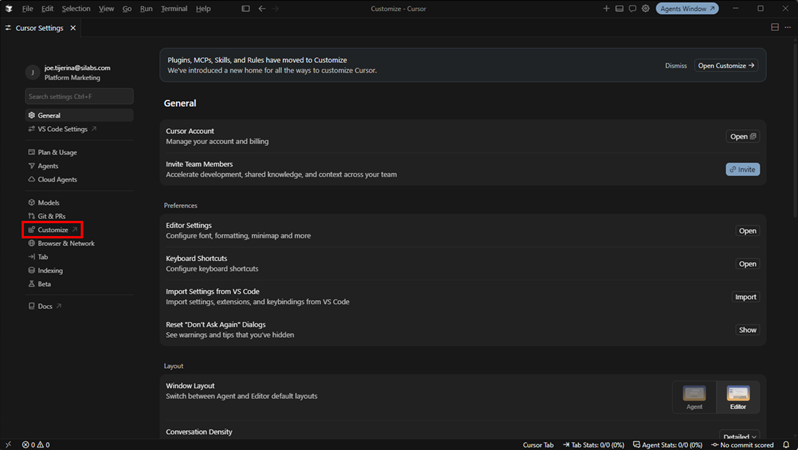 Customize in Cursor Settings