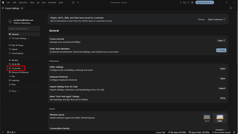 Customize in Cursor Settings
