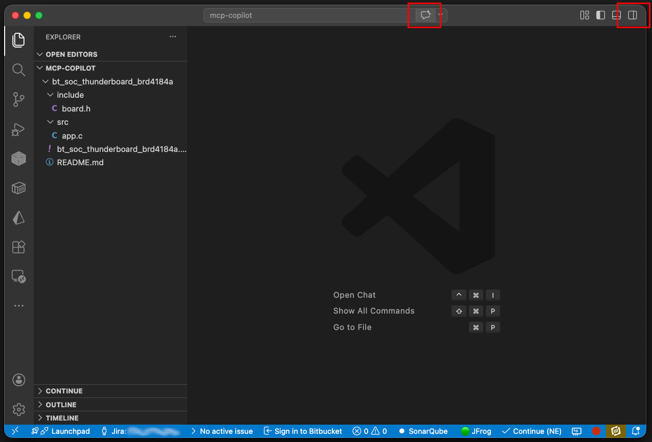 Toggle Chat and Toggle Secondary Sidebar icons in Visual Studio Code