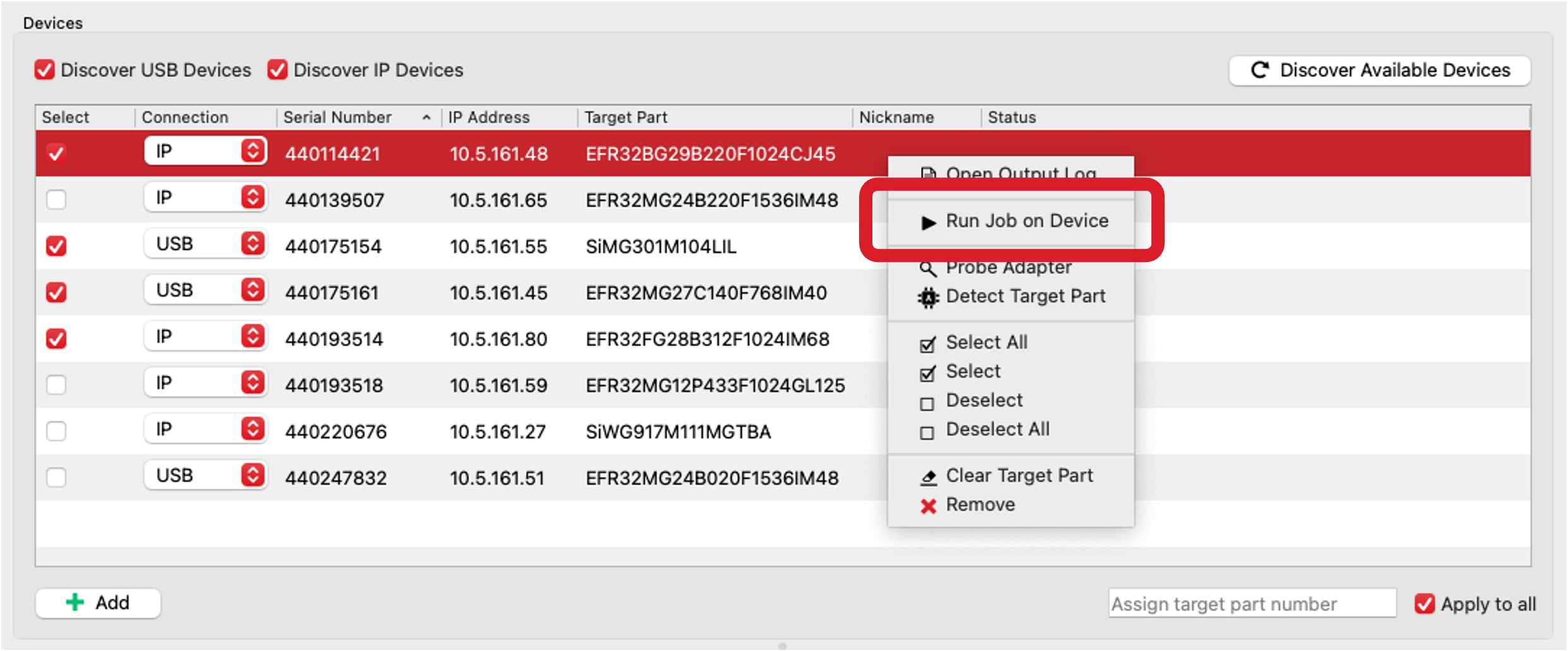 Run Job on Device