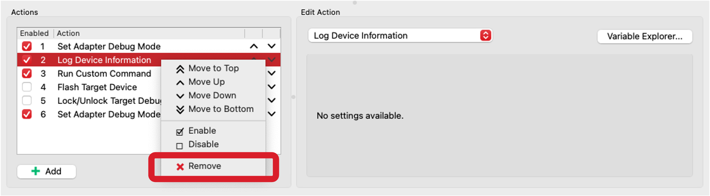 Remove Action