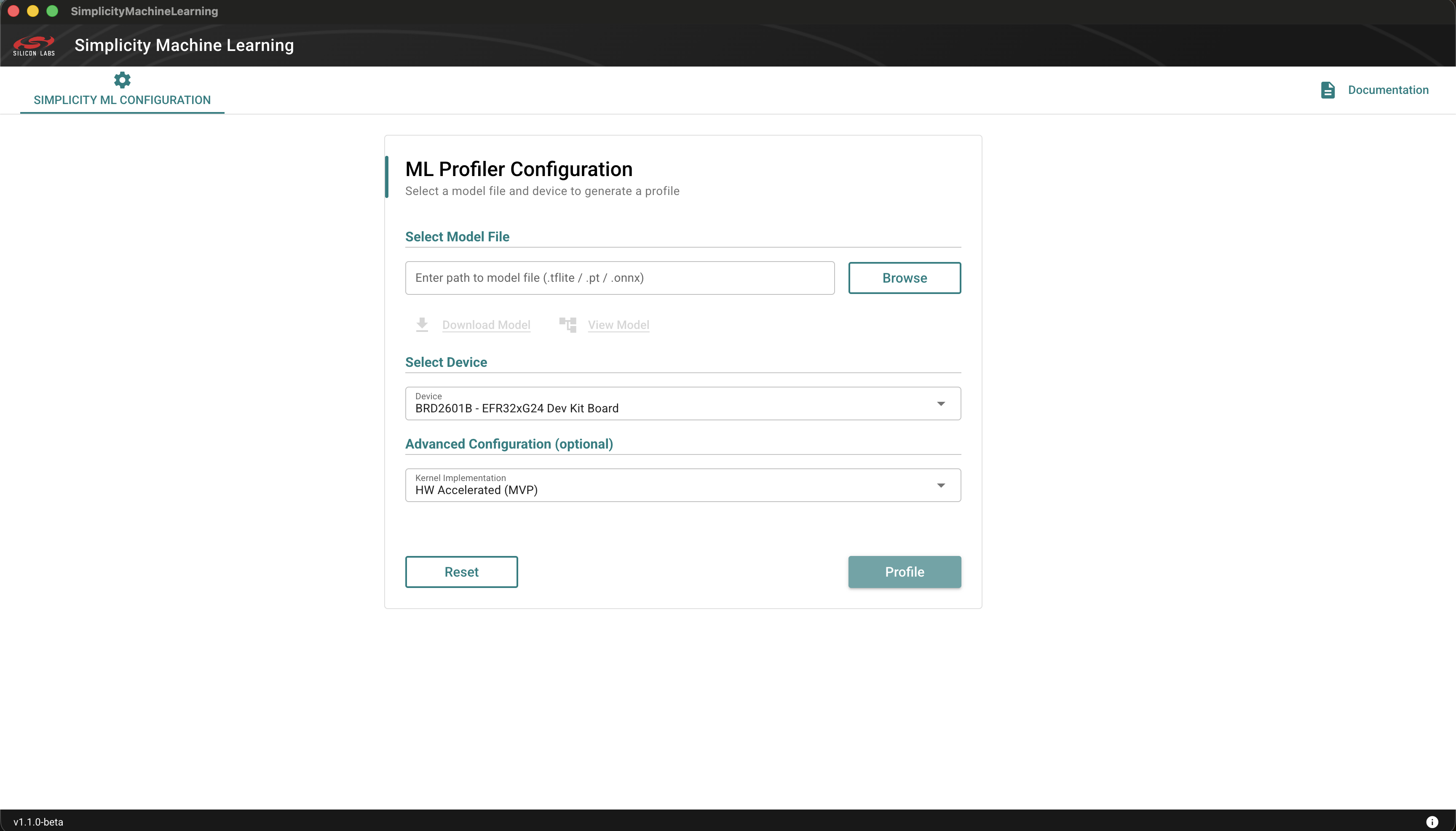 Simplicity Machine Learning GUI Landing Page