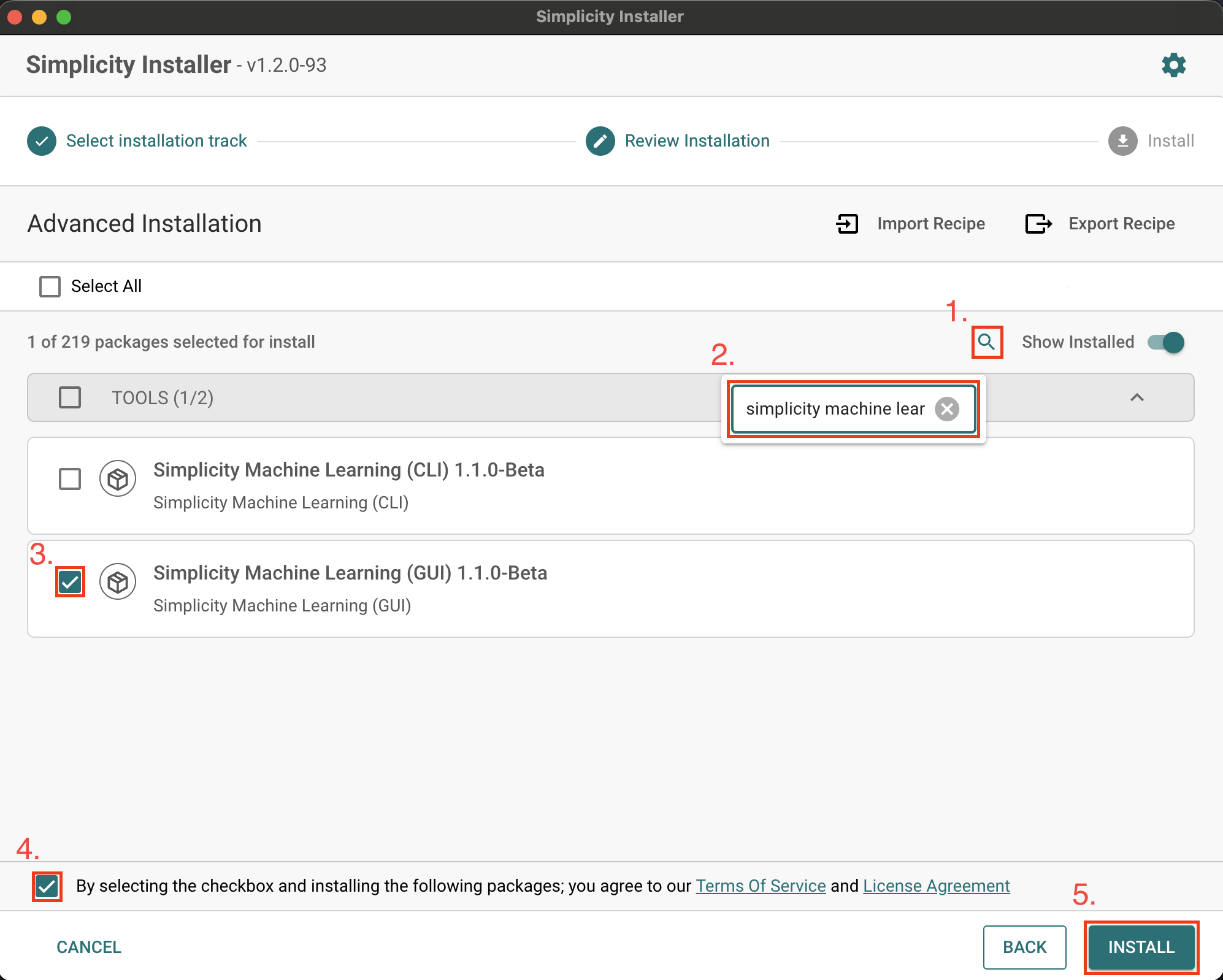 Search and Install Simplicity Machine Learning