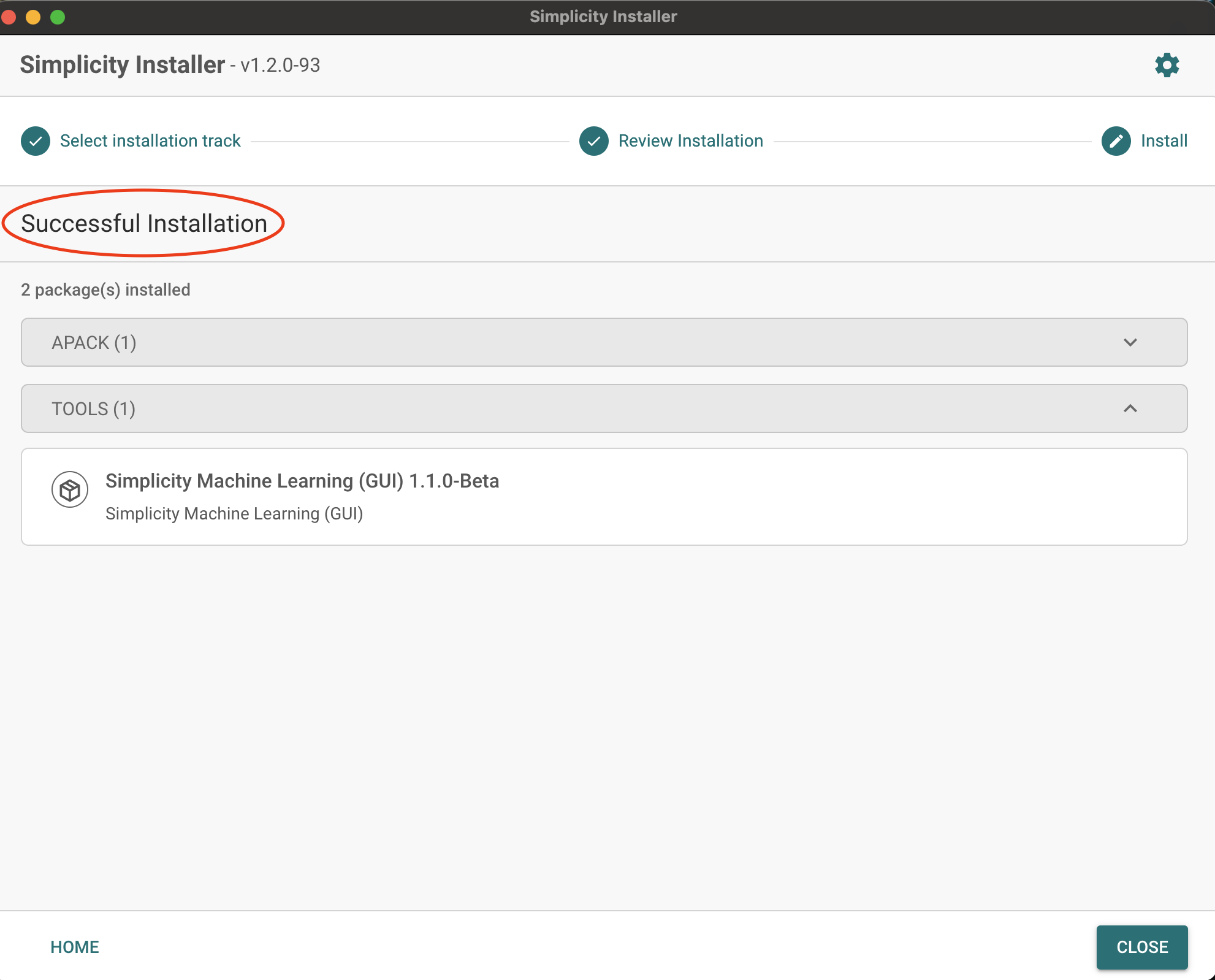 Simplicity Machine Learning Installation successful
