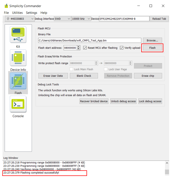 Application Binary File Selection in Flash