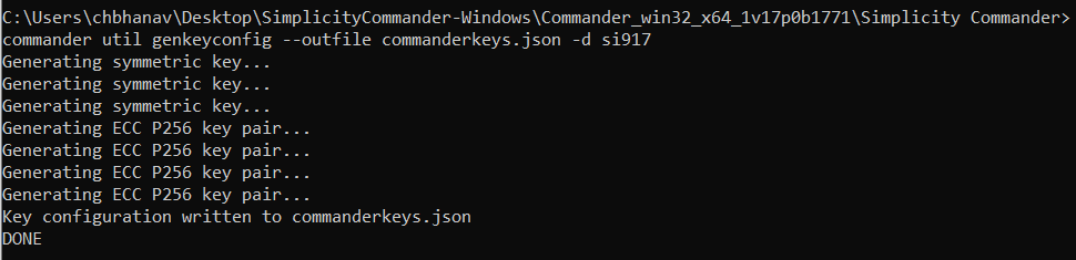 Commander CLI command to generate security keys