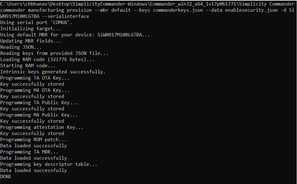 Commander CLI command to provision MBR and enable security