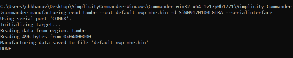 Commander CLI command to read NWP MBR in BIN format