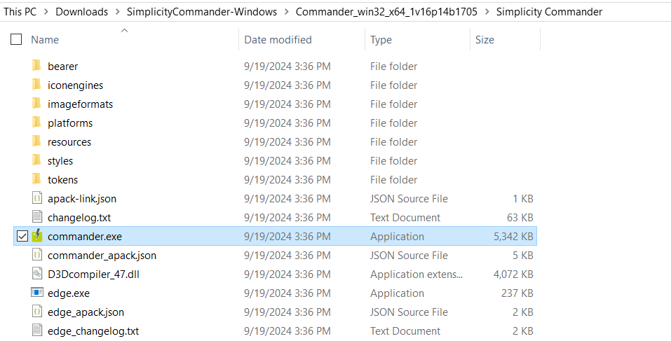 Simplicity Commander File in the Simplicity Commander Installation Directory