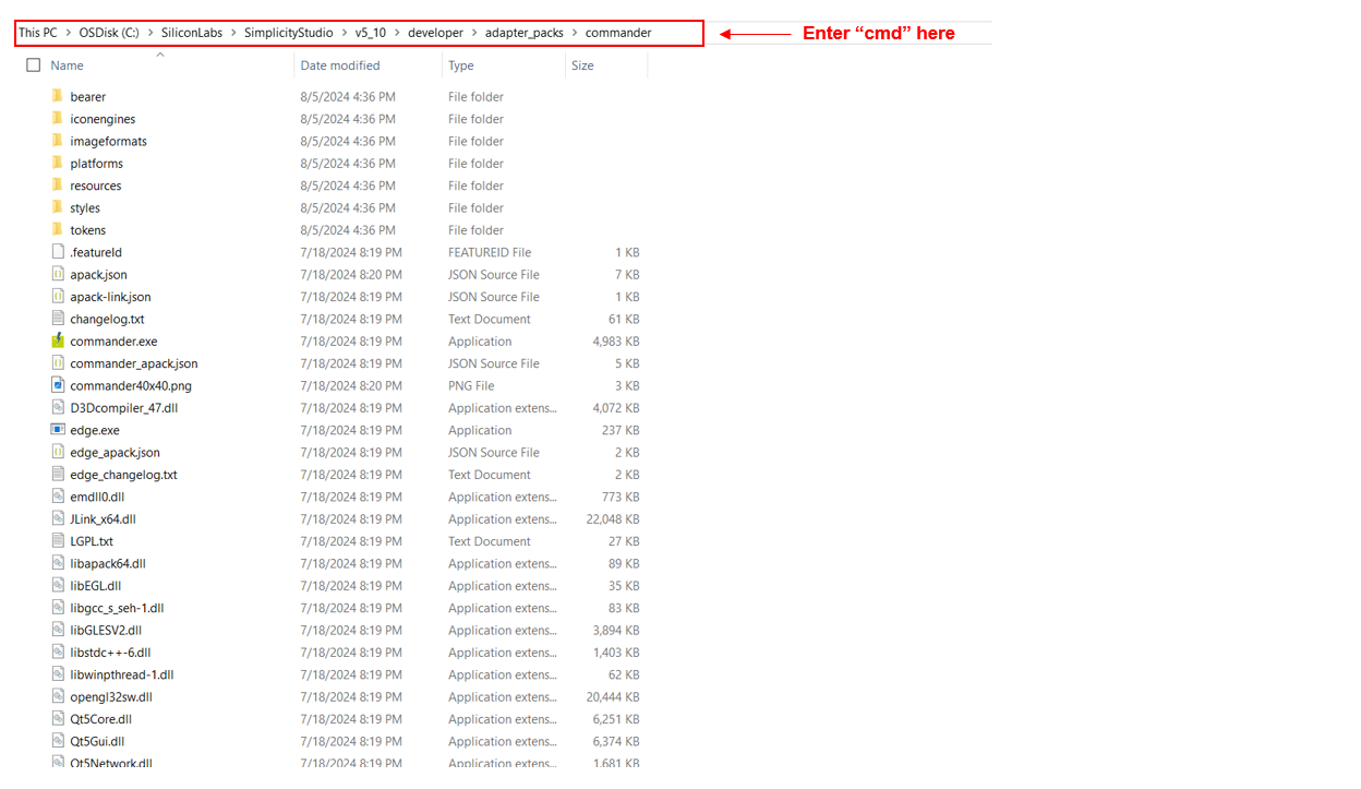 Path to Commander CLI within the Simplicity Studio Installation Directory