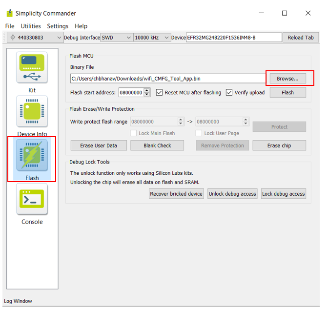 Application Binary File Selection in Flash