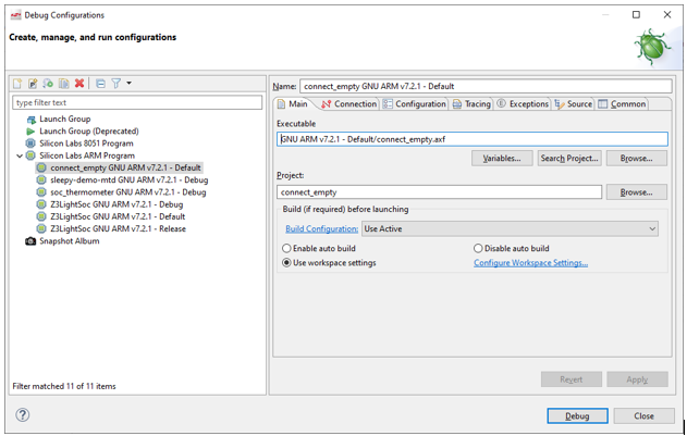 build flash debug configuration