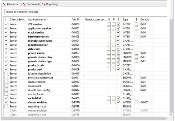 ab zcl clusters attribute table