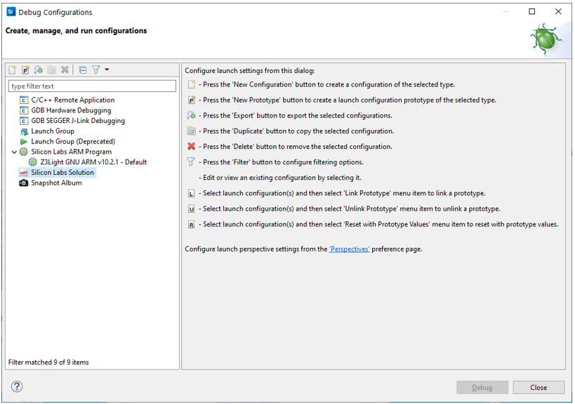 Debug configuration type