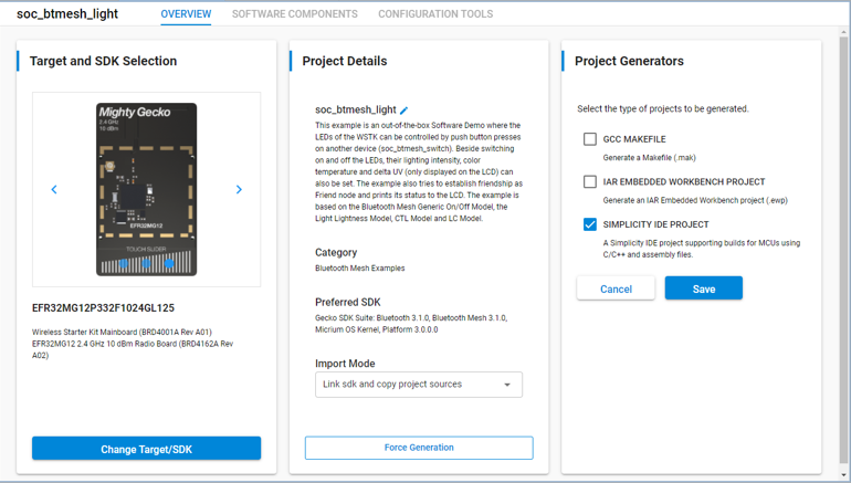Project Configurator Overview tab with the three cards