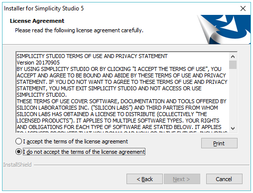 SSv5 License agreement with default do not accept selected