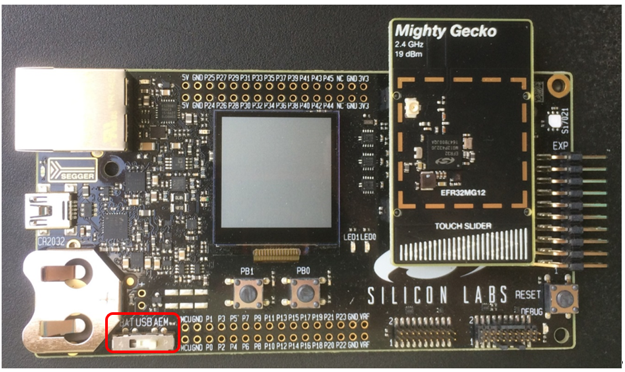 WSTK mainboard with the power switch in the AEM position