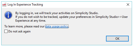 The experience tracking dialog with the OK control only