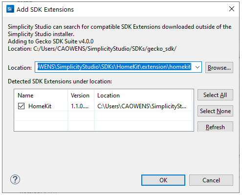 Add extensions dialog with a valid extension