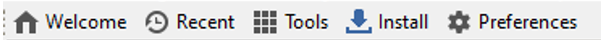 Launcher Toolbar - Home, Recent, Tools, Install, Preferences