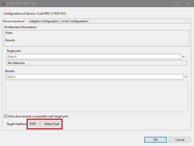 Get Simplicity Studio to detect the part in Device Configuration