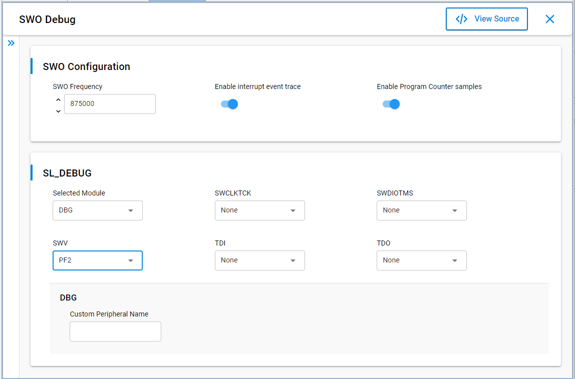 SWO Debug component configuration