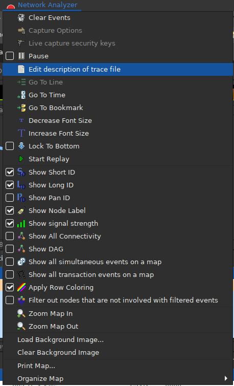 network analyzer menu