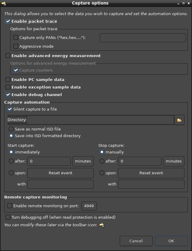 capture options dialog