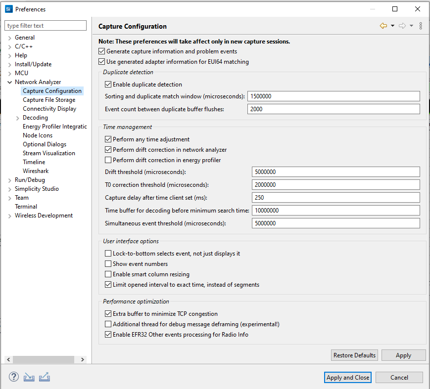 Capture configuration preferences