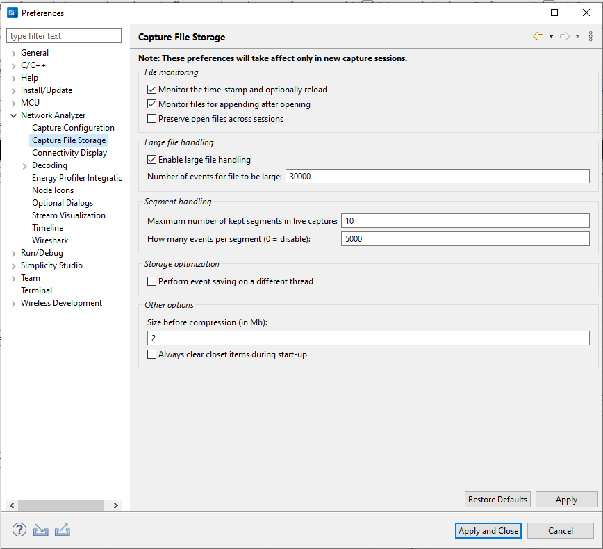 Capture file storage preferences