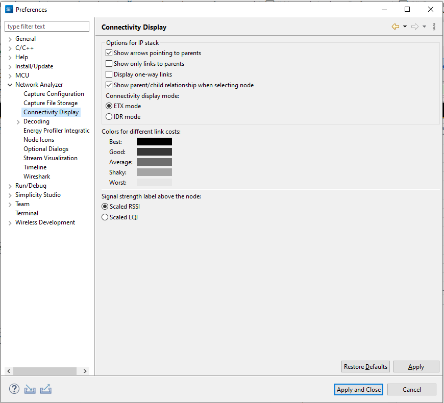 Connectivity display preferences