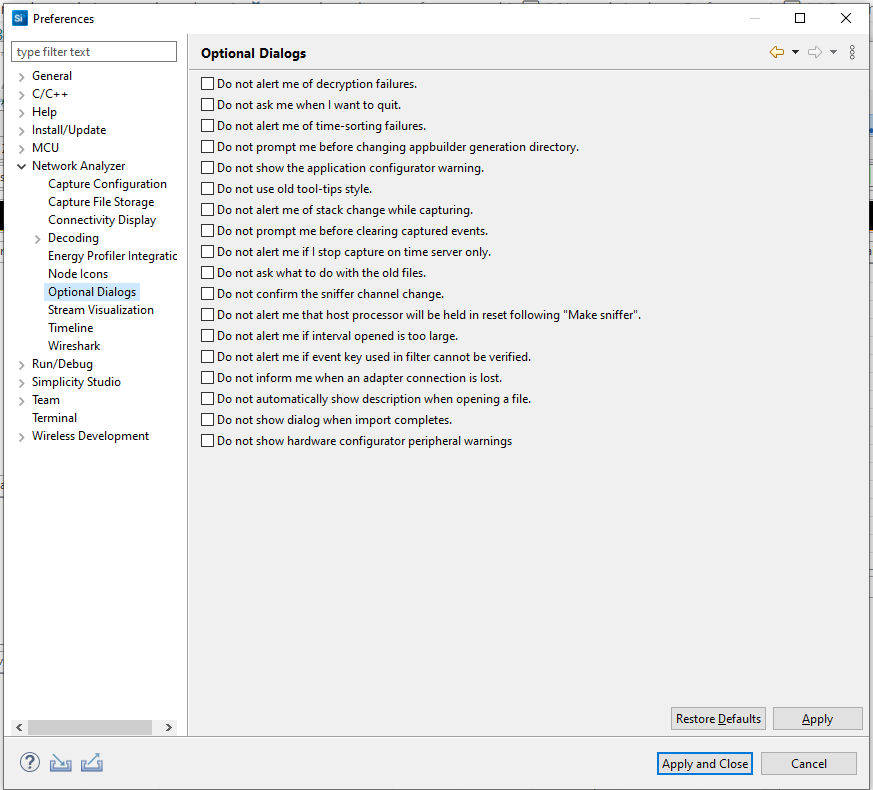 Optional Dialog Preferences