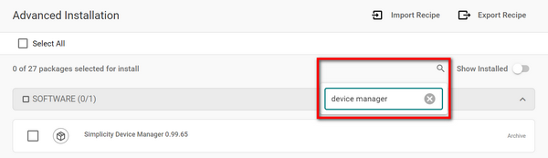 The Sidewalk tool name entered in the Search field on the Advanced Installation page
