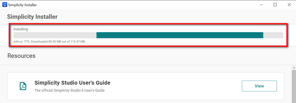 The progress bar for the tool installation
