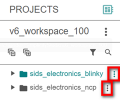 The three vertical dots icon at the right of two project folders on the left panel of the Projects page