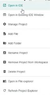 The Context menu for a project on the left panel of the Projects page