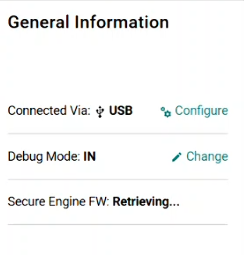 Changing debug mode in the General Information panel