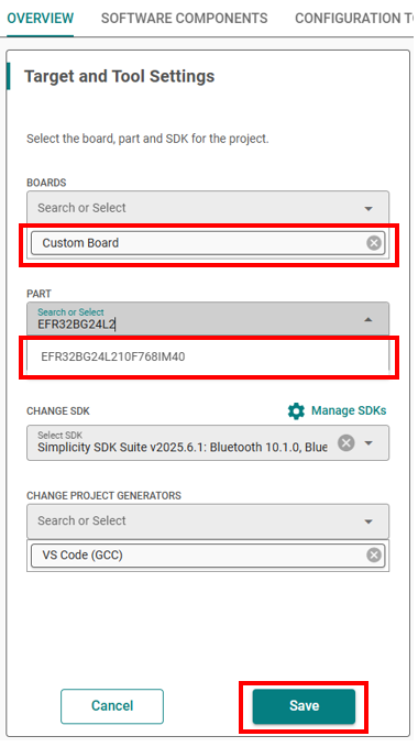 Retargeting a project to a custom board device