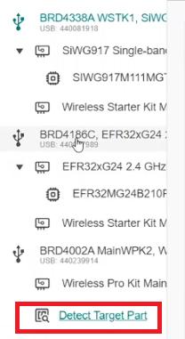 Detect Target Part option in the Device tree