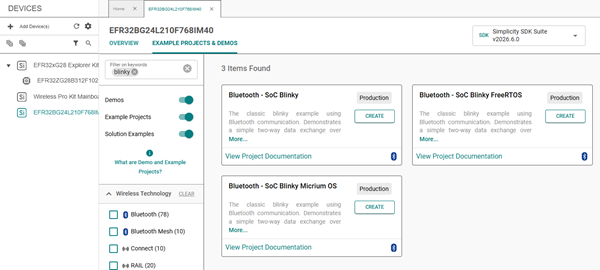Selecting an example project for a custom board workflow