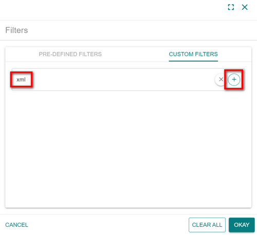 Example of a custom filter created in the Custom Filters tab of the Filters window