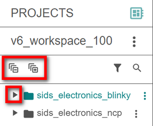 The arrowhead at the left of a folder name used to expand the contents of the folder in the panel on the left side of the Projects page. The Collapse All icon, the minus sign, and the Expand All icon, the plus icon, are above the folder list on the left side of the panel.