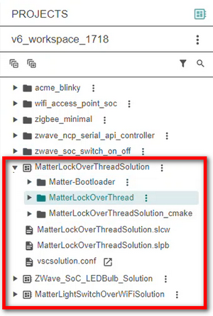 Examples of projects and solutions in a workspace on the Projects page