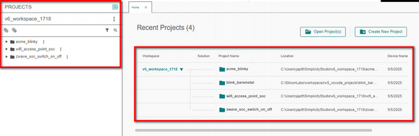 Examples of project folders, also known as projects, in a workspace on the Projects page