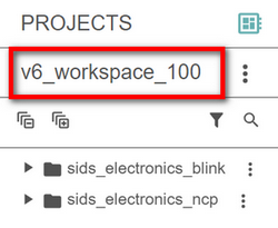 The v6_workspace_100 workspace name displayed at the top of the left panel on the Projects page