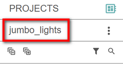 A workspace named, jumbo_lights, displayed at the top of the left panel on the Projects page.