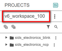 The v6_workspace_100 workspace name displayed at the top of the left panel on the Projects page