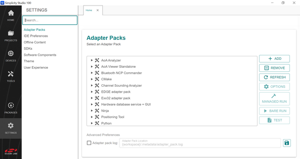 Settings page