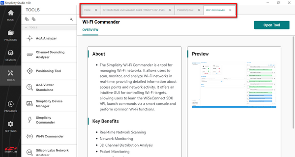 Multiple tabs open on the Tools page